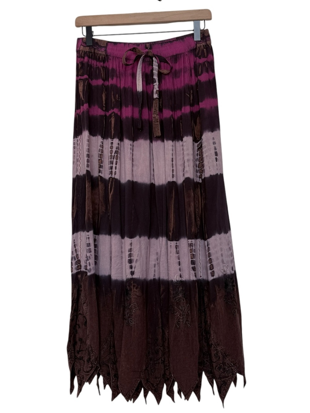 Earthbound Trading Small Tie Dye Handkerchief Hem Maxi Skirt Artsy Boho Fairy